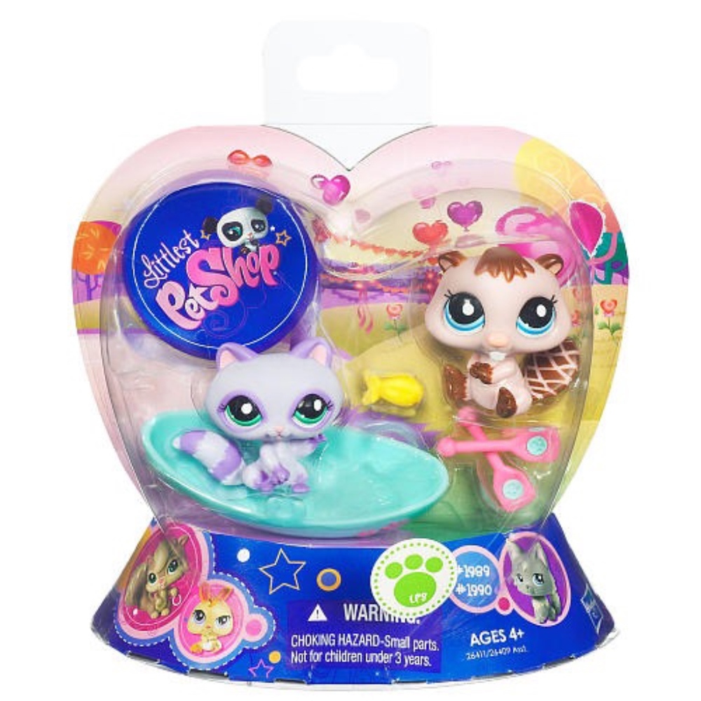 LPS Littlest Pet Shop Valentine's Pets (Racoon #1989 & Beaver #1990) NIP